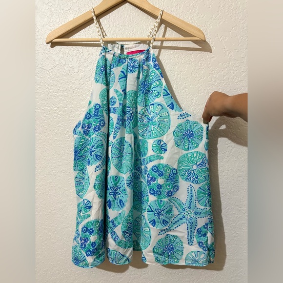 Lilly Pulitzer Tops - Lilly Pulitzer Target Blue Halter Top size XL Starfish print Beachy Preppy